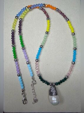 Multicolor Beaded Necklace with Baroque Pearl Pendant
